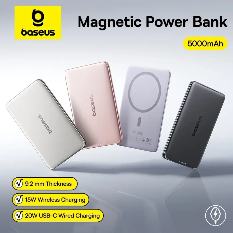 باور بنك مغناطيسي 5000mAh مع شحن لاسلكي وسلكي