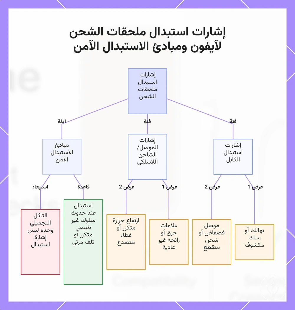 إشارات استبدال ملحقات الشحن لآيفون ومبادئ الاستبدال الآمن