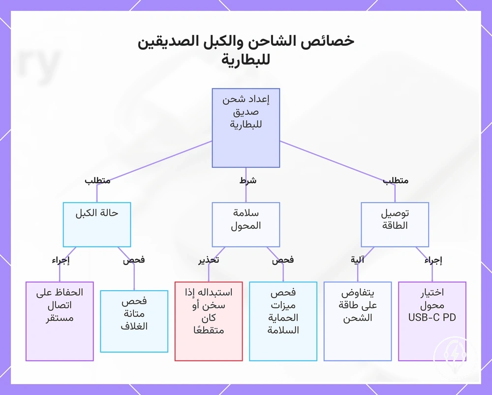 خصائص الشاحن والكبل الصديقين للبطارية