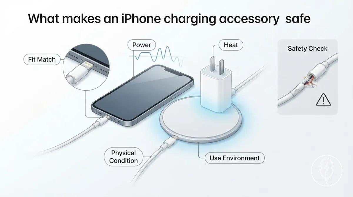 كابل شحن iPhone ومحول وشاحن لاسلكي متوافقون يُستخدمون بأمان