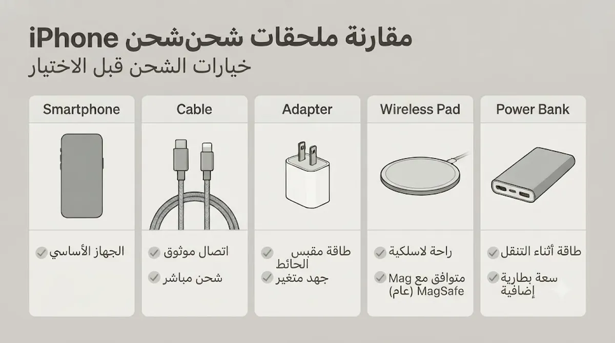 ملحقات شحن iPhone مرتبة للمقارنة قبل الشراء