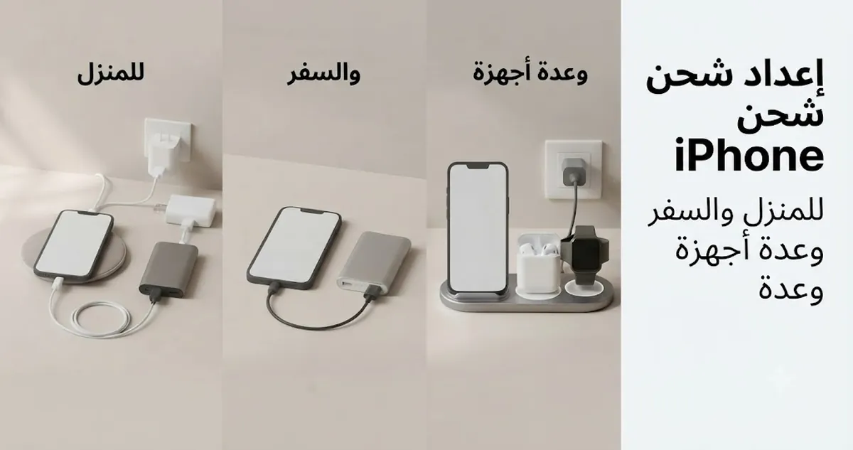 إعداد شحن iPhone للمنزل والسفر وعدة أجهزة مع ملحقات مختلفة