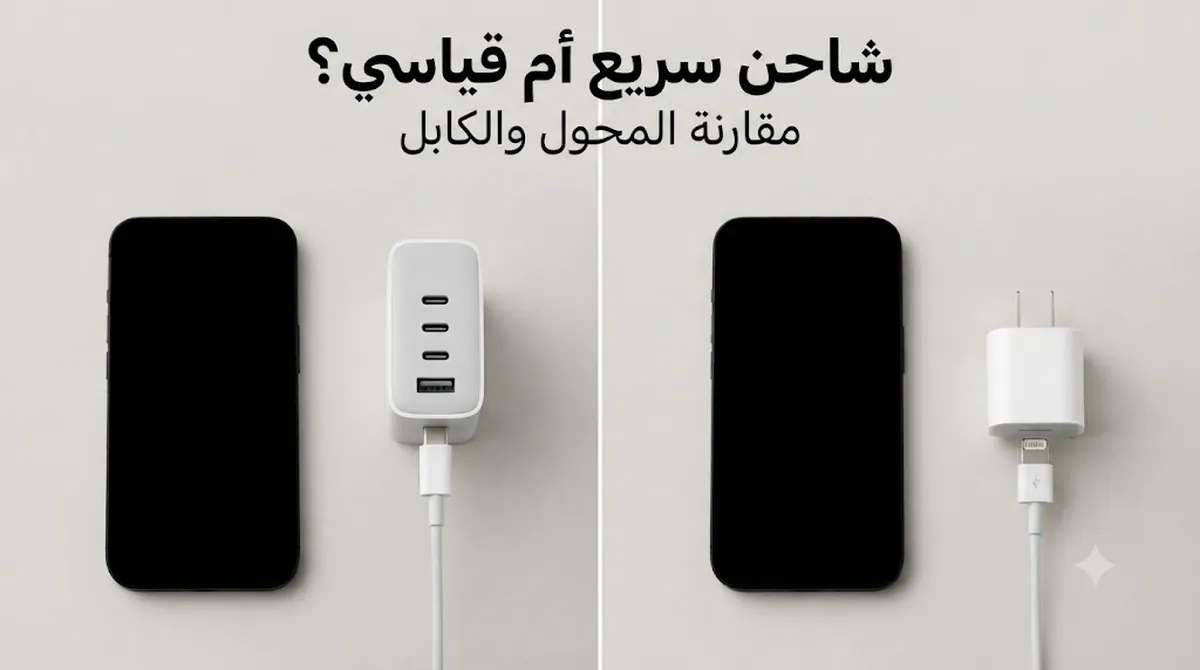 الشاحن السريع والشاحن القياسي لـ iPhone مقارنة حسب المحول والكابل