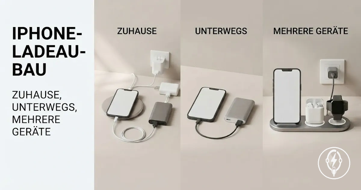 iPhone-Ladeaufbau für Zuhause, unterwegs und mehrere Geräte mit unterschiedlichem Zubehör
