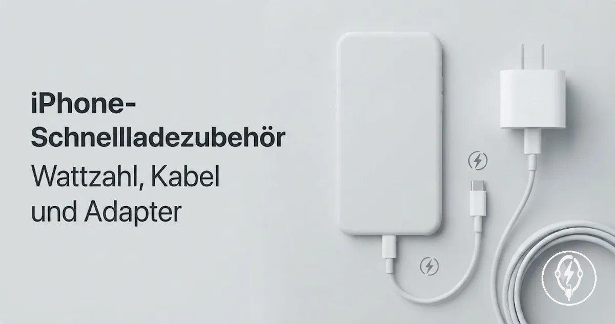 iPhone-Schnellladezubehör mit Adapter, Kabel und auf Wattzahl ausgerichtetem Ladeaufbau