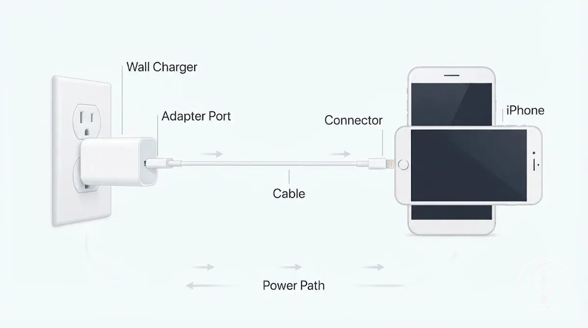 Kabelgebundene iPhone-Ladezubehörteile mit Kabel- und Netzadapterkomponenten