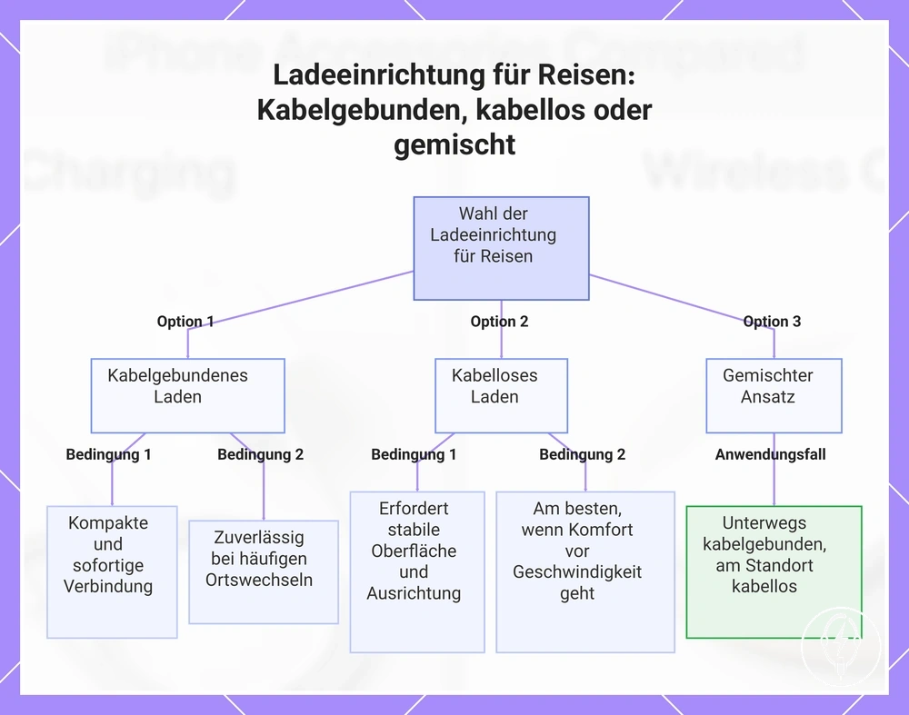 Ladeeinrichtung für Reisen: Kabelgebunden, kabellos oder gemischt