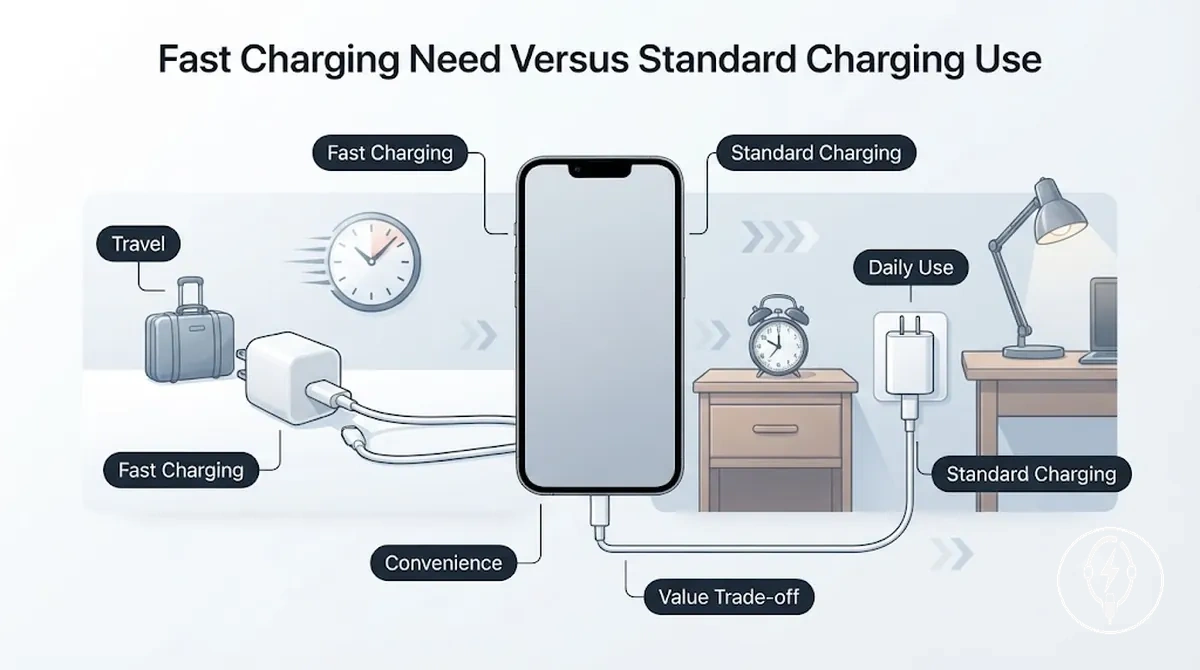 Vergleich von Schnellladen und Standardladen für unterschiedliche iPhone-Laderoutinen