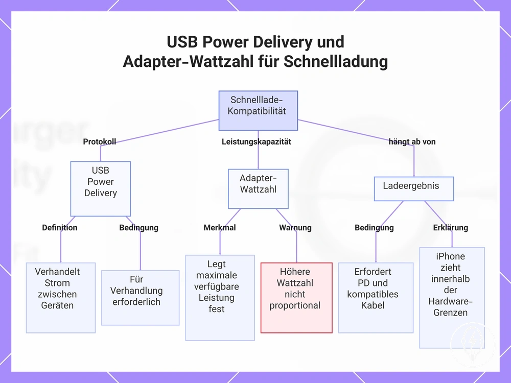 USB Power Delivery und Adapter-Wattzahl für Schnellladung