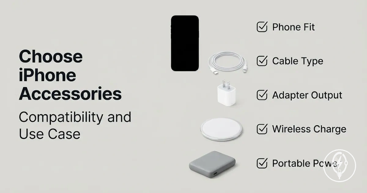 Checklist-style selection of iPhone charging accessories for compatibility and use case
