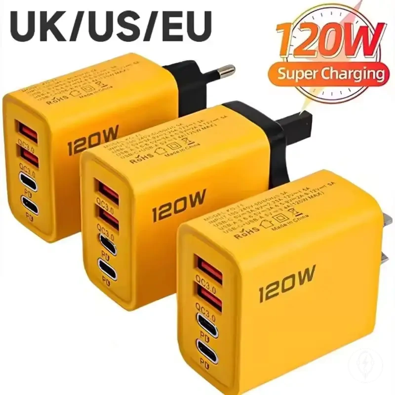 120W 4-port USB-C wall charging adapter for phones and tablets