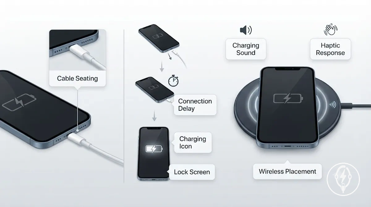 iPhone displaying a charging icon after recognizing a charging connection