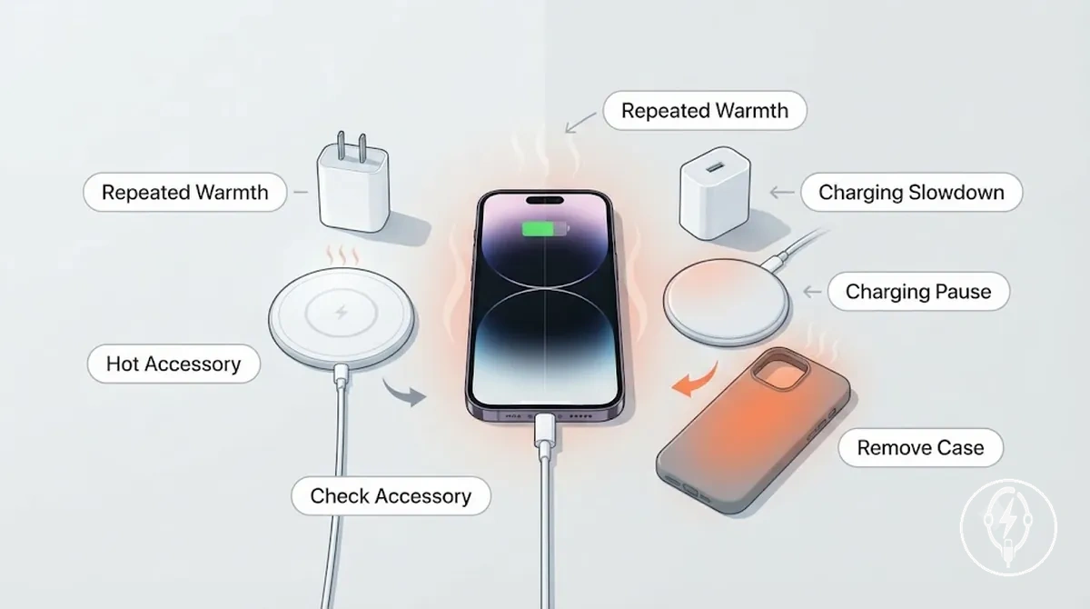 Recurring charging heat patterns associated with charging accessories and setup