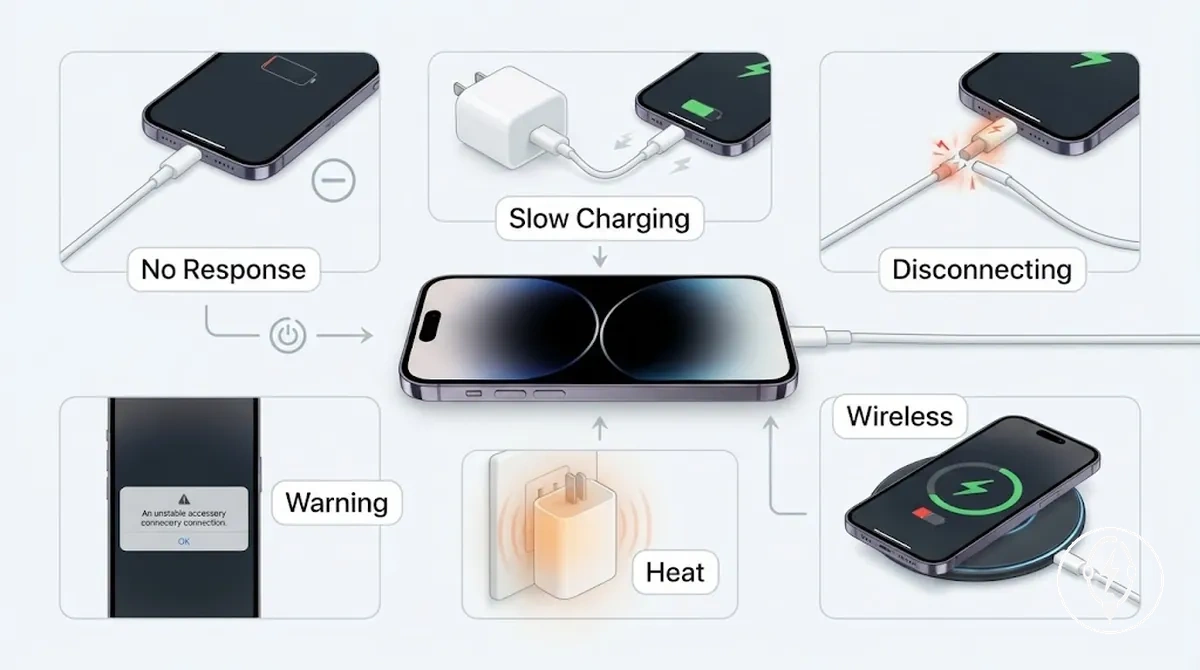 Common charging symptoms that may indicate an iPhone charging accessory problem