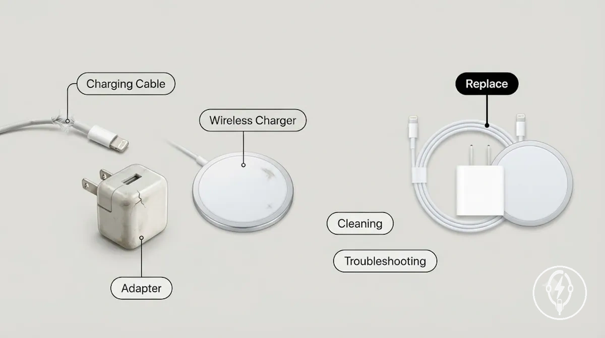 Examples of iPhone charging accessories that may be replaced when worn or unsafe