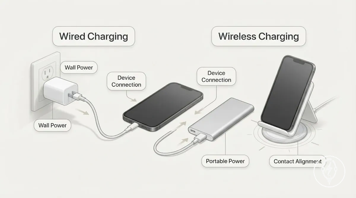 Charging method, power source, and device connection within an iPhone charging setup