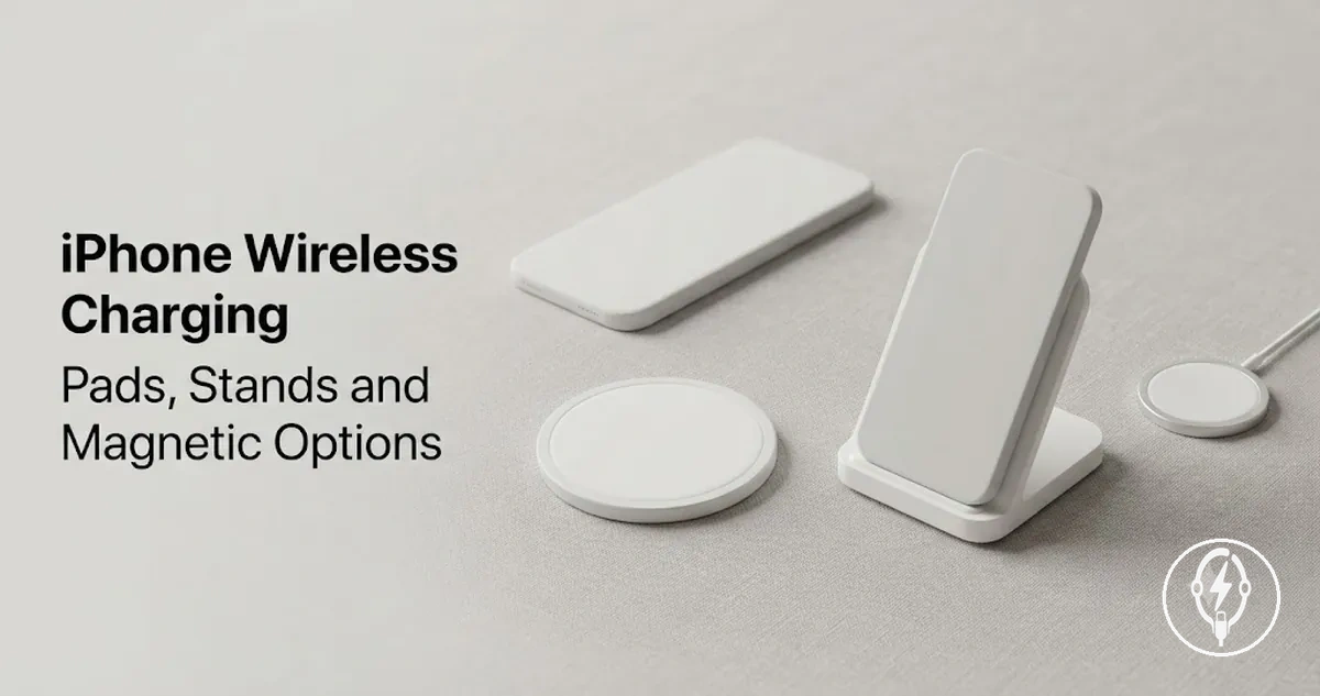 iPhone wireless charging accessories including pads, stands, and magnetic charging options