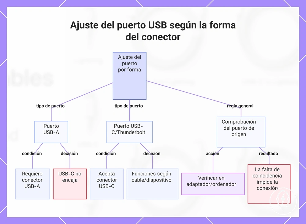 Ajuste del puerto USB según la forma del conector