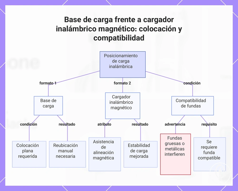 Base de carga frente a cargador inalámbrico magnético: colocación y compatibilidad