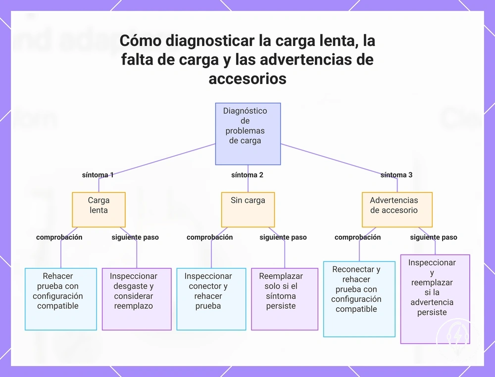 Cómo diagnosticar la carga lenta, la falta de carga y las advertencias de accesorios