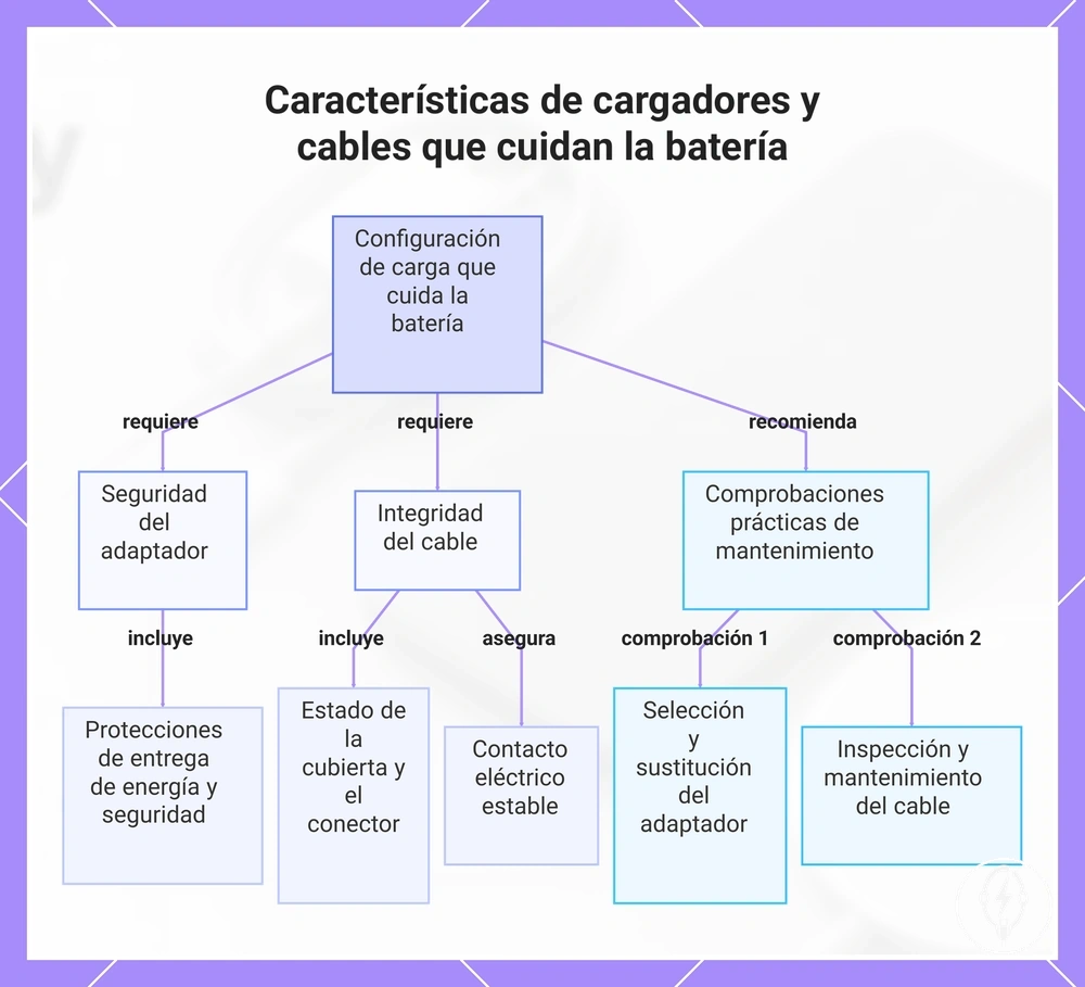 Características de cargadores y cables que cuidan la batería