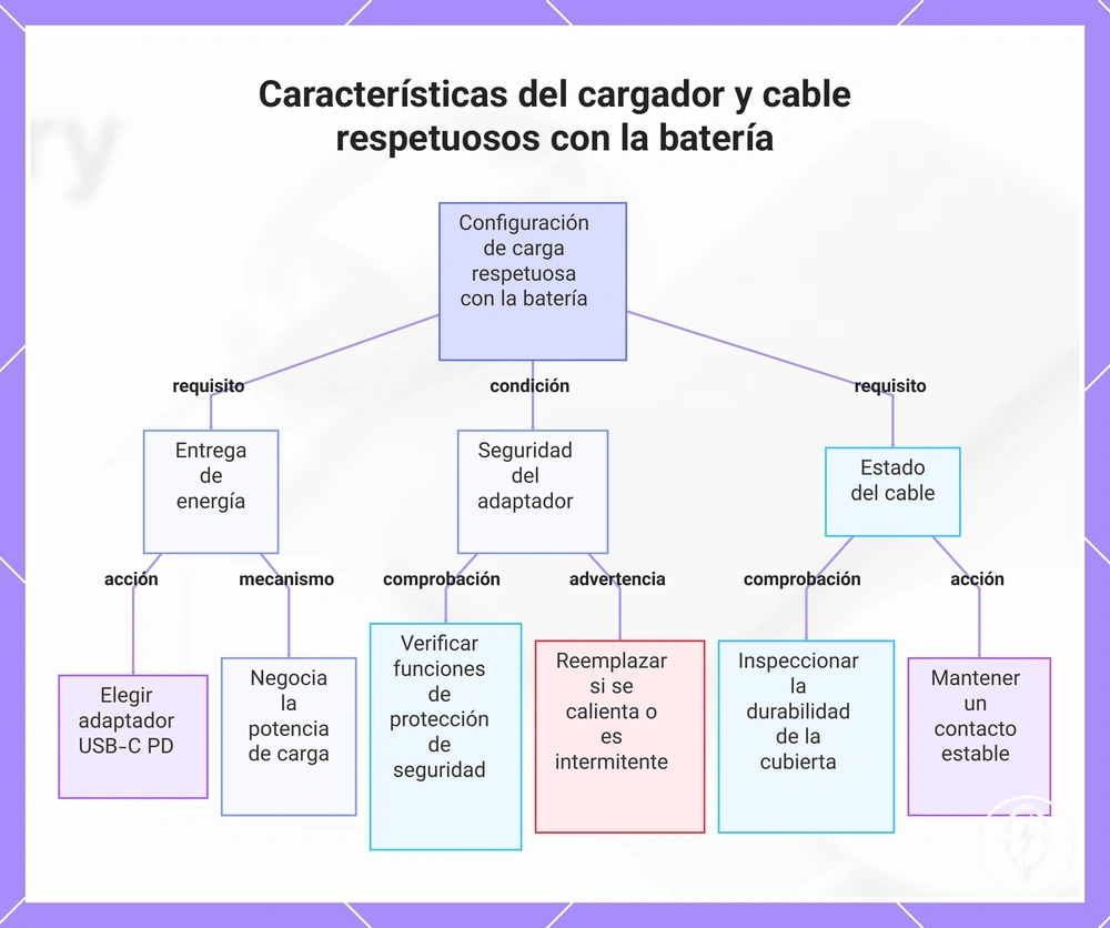 Características del cargador y cable respetuosos con la batería