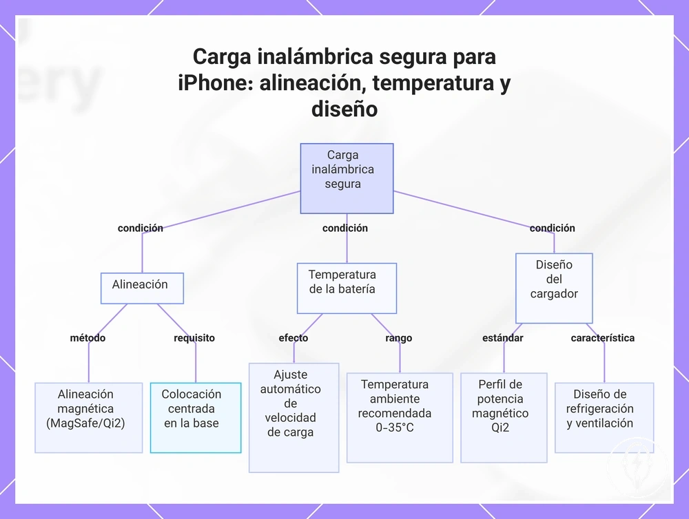 Carga inalámbrica segura para iPhone: alineación, temperatura y diseño