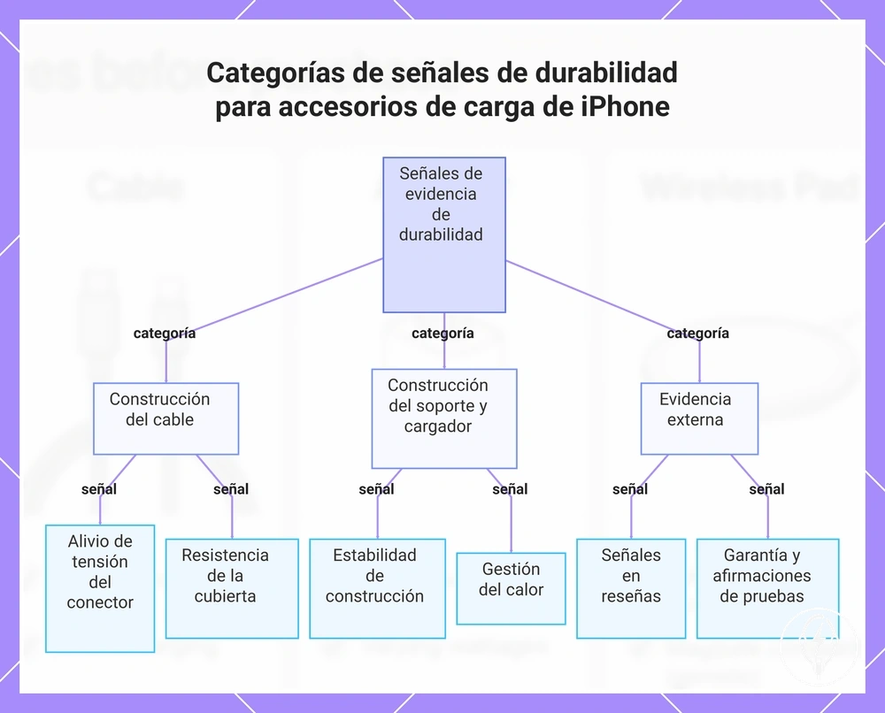 Categorías de señales de durabilidad para accesorios de carga de iPhone