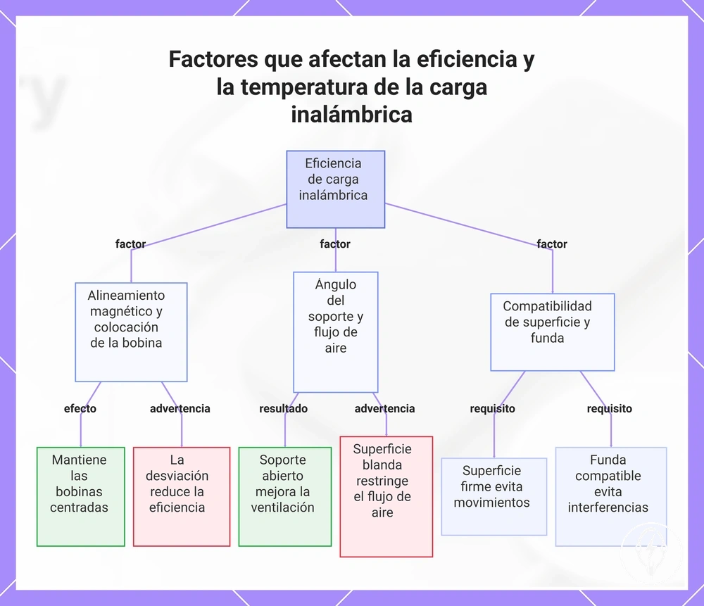 Factores que afectan la eficiencia y la temperatura de la carga inalámbrica