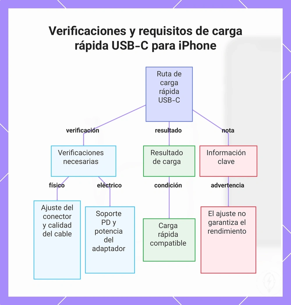 Verificaciones y requisitos de carga rápida USB-C para iPhone