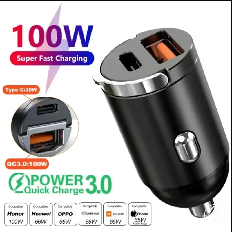 Adaptateur de charge voiture USB-C 100 W avec anneau de retrait
