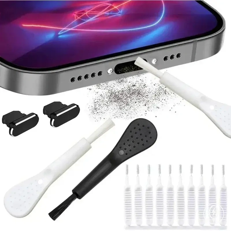 Kit de bouchons anti-poussière pour port de charge avec brosse de nettoyage pour iPhone et téléphones compatibles