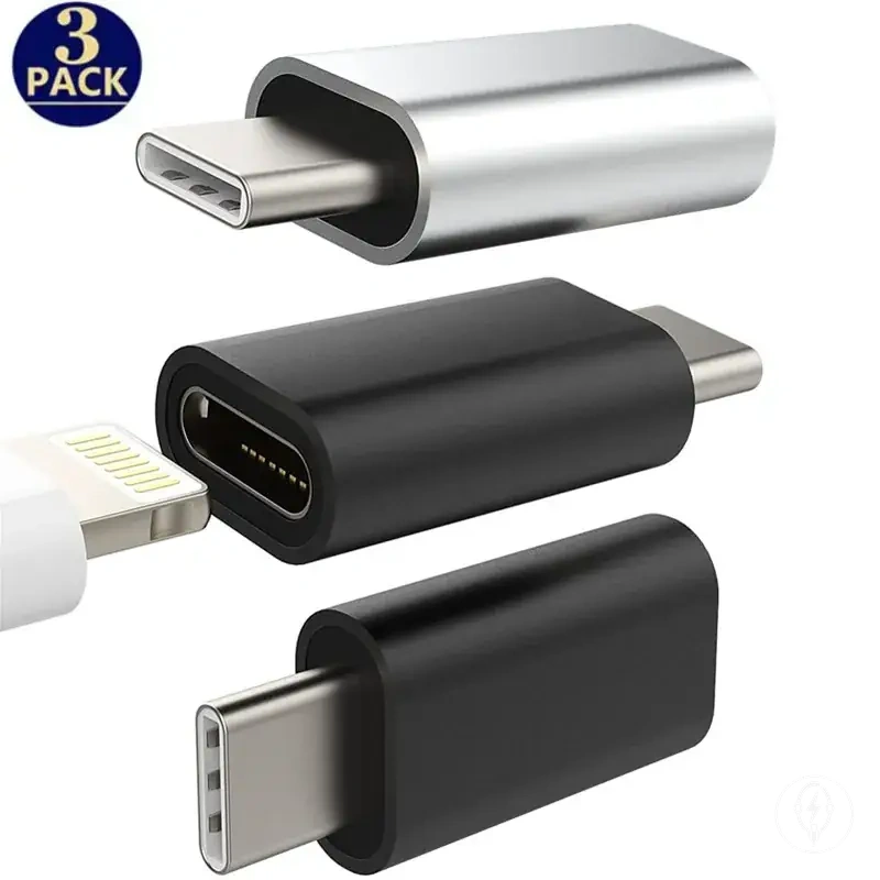 Set de 3 adaptateurs Lightning mâle vers USB-C femelle pour charge et synchronisation de données
