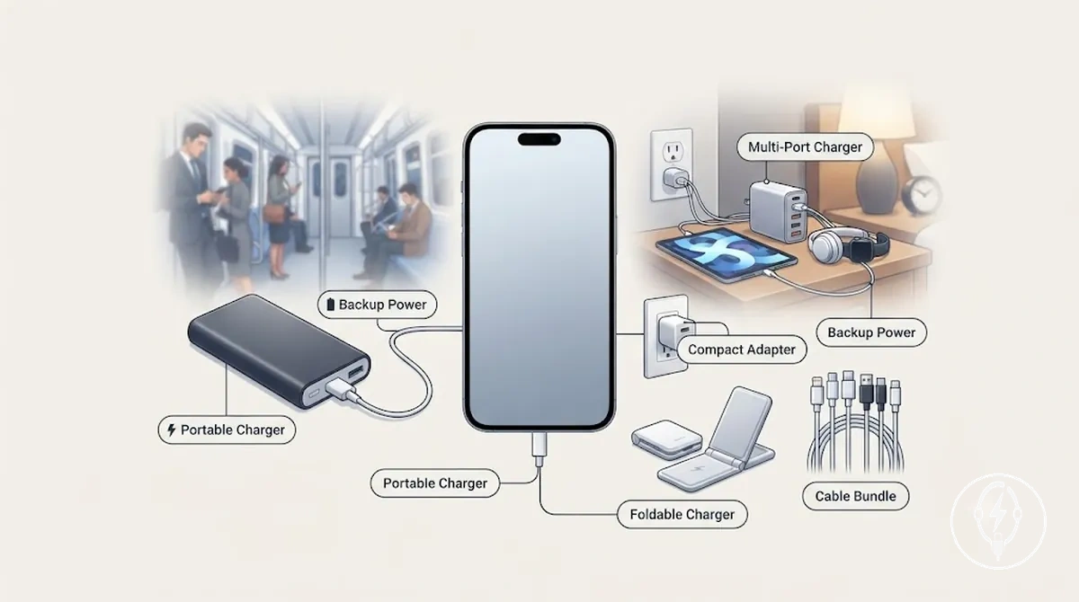 Chargeur portable, adaptateur compact, chargeur pliable, lot de câbles et chargeur multiport pour la charge de l iPhone en voyage