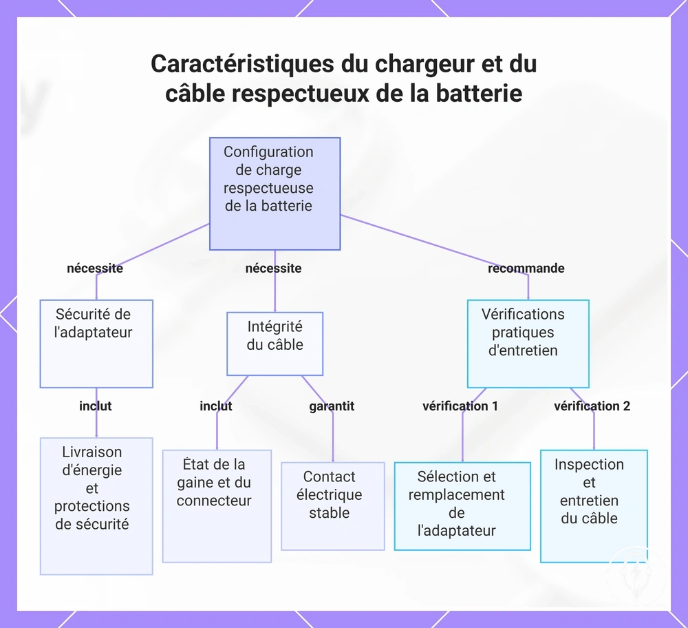 Caractéristiques du chargeur et du câble respectueux de la batterie