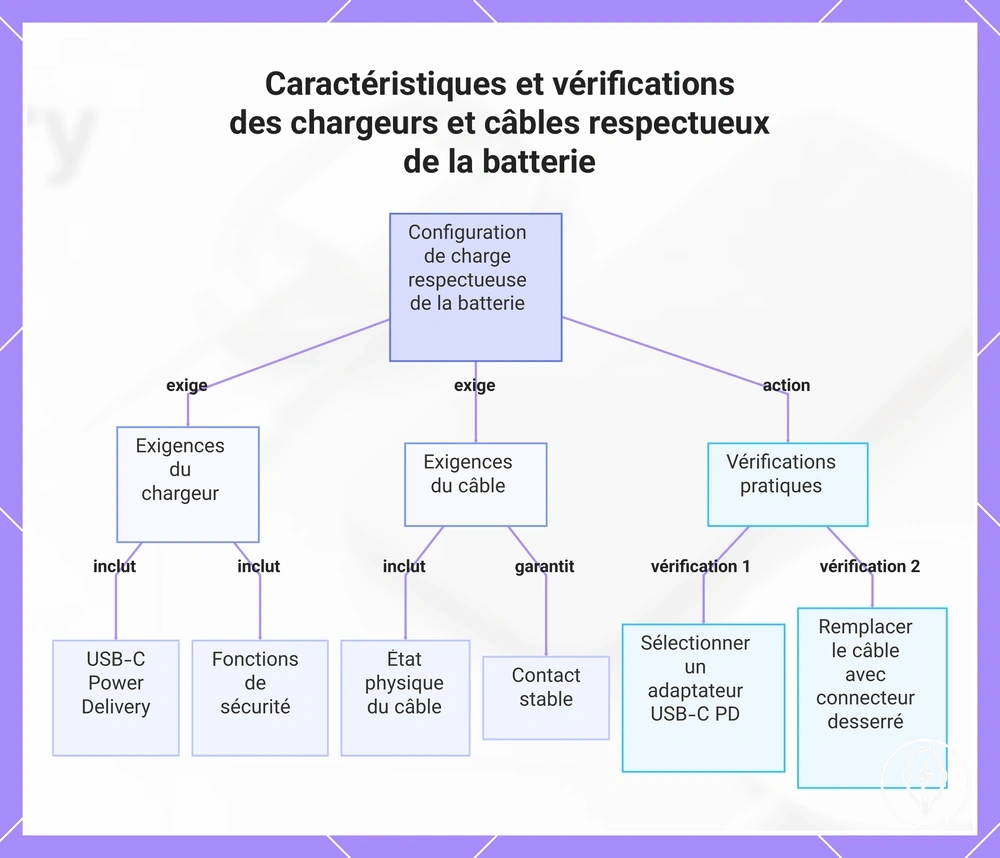 Caractéristiques et vérifications des chargeurs et câbles respectueux de la batterie