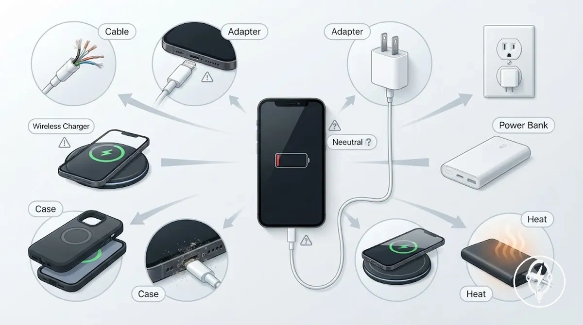 Parties courantes de la configuration de charge pouvant contribuer aux problèmes d accessoires de charge iPhone
