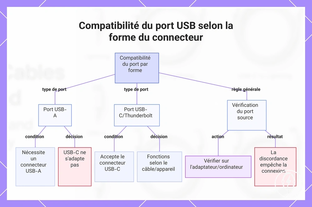 Compatibilité du port USB selon la forme du connecteur