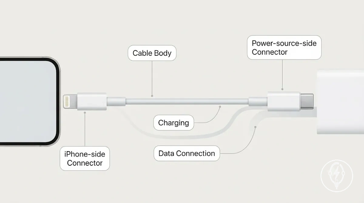 Composants des cables et connecteurs de charge iphone