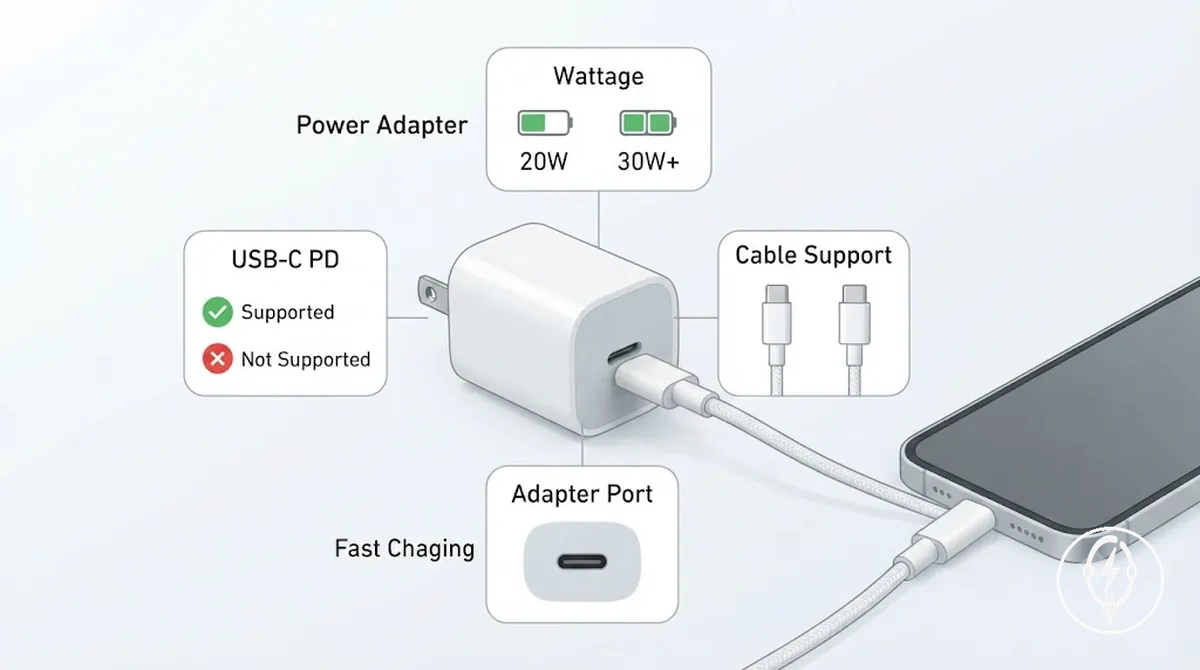 Exigences adaptateur secteur vitesse charge