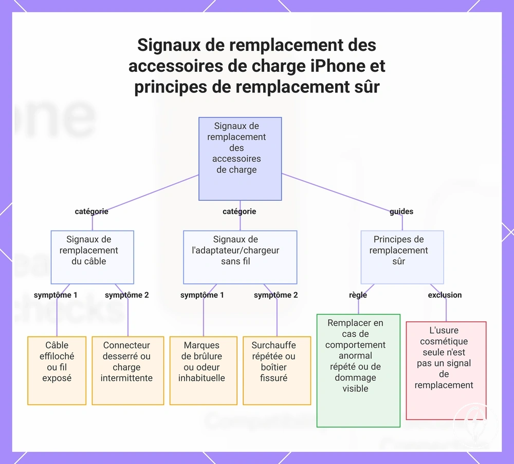 Signaux de remplacement des accessoires de charge iPhone et principes de remplacement sûr