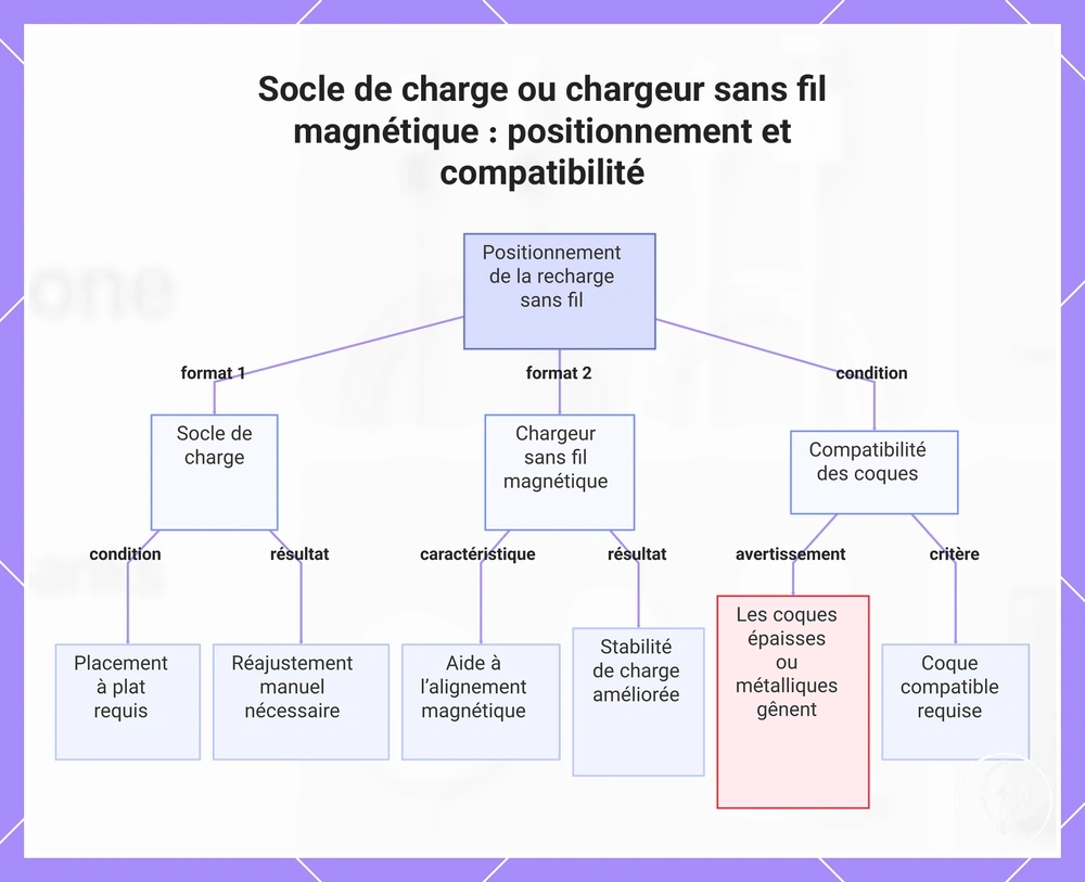 Socle de charge ou chargeur sans fil magnétique : positionnement et compatibilité