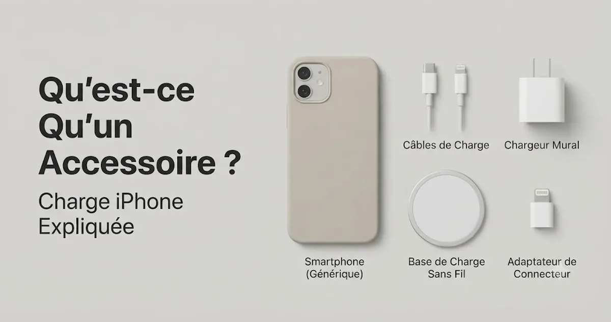 Différents produits considérés comme des accessoires de charge pour iPhone présentés ensemble