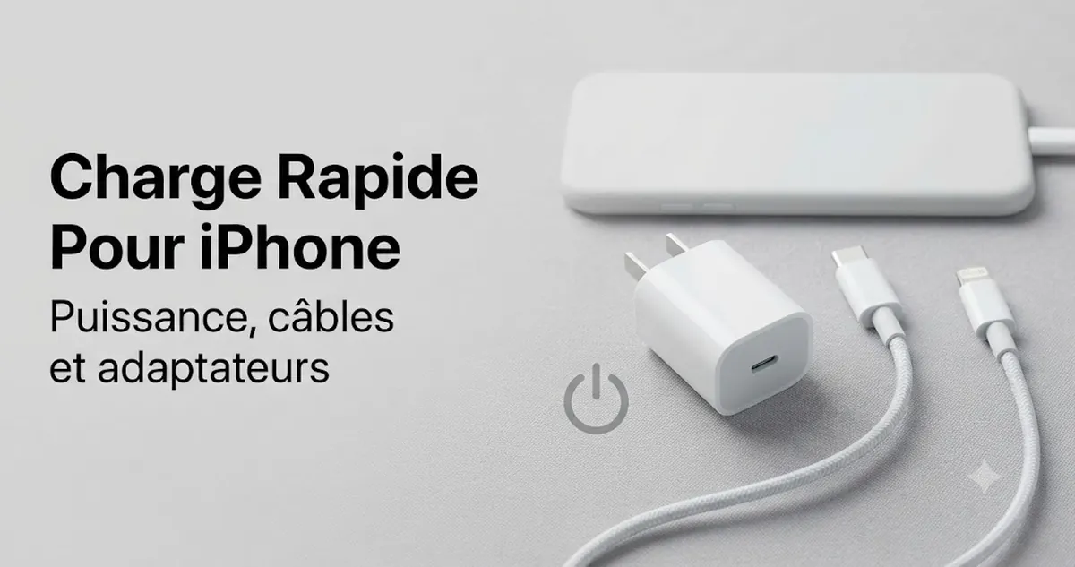 Accessoires de charge rapide pour iPhone avec adaptateur, câble et configuration centrée sur la puissance