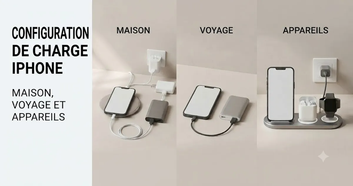 Configuration de charge iPhone pour la maison, les voyages et plusieurs appareils avec différents accessoires