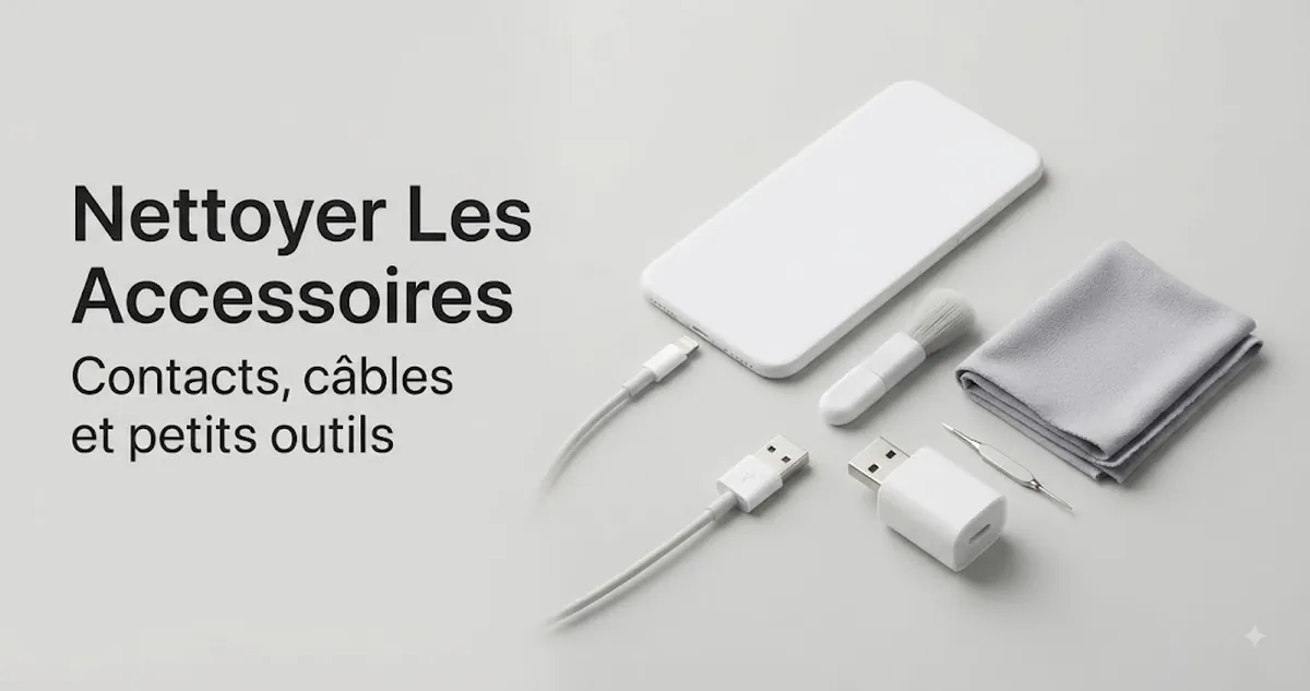 Nettoyage des accessoires de charge et des contacts de l’iPhone avec de petits outils d’entretien