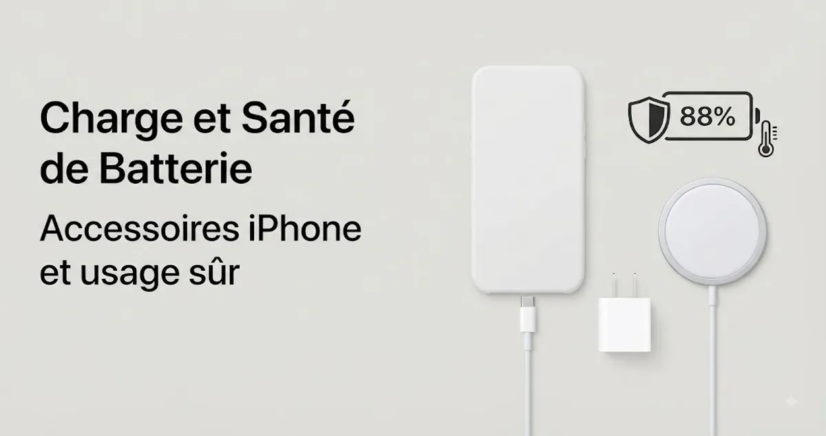 Accessoires de charge pour iPhone présentés avec la santé de la batterie et une charge sécurisée