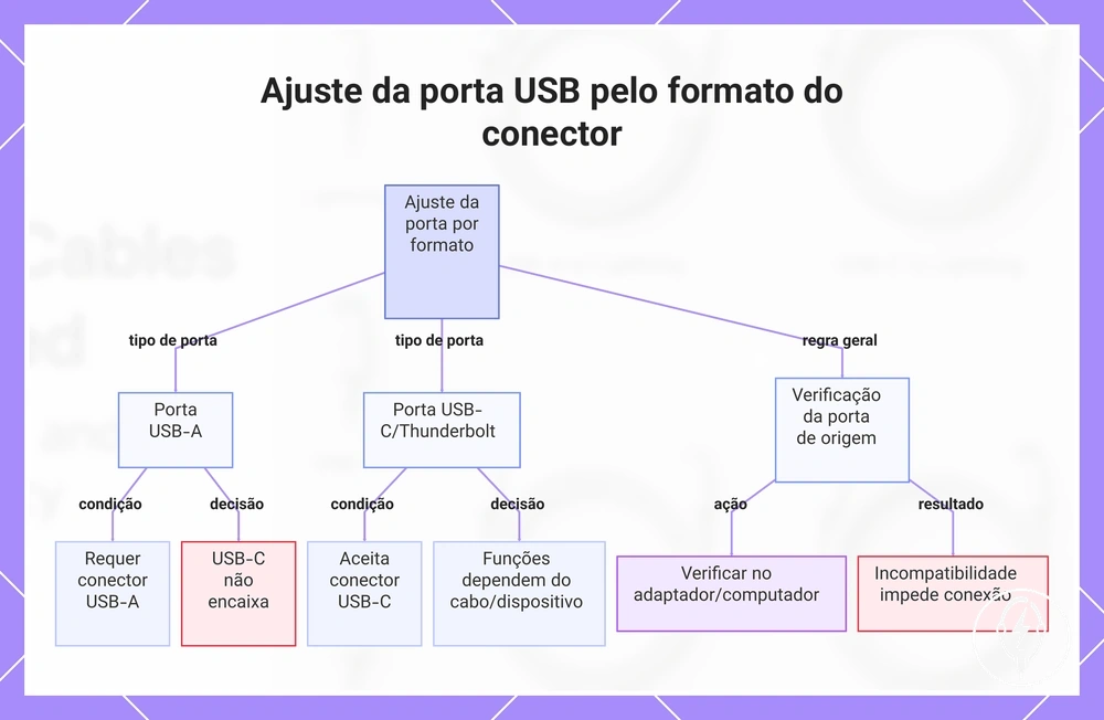 Ajuste da porta USB pelo formato do conector