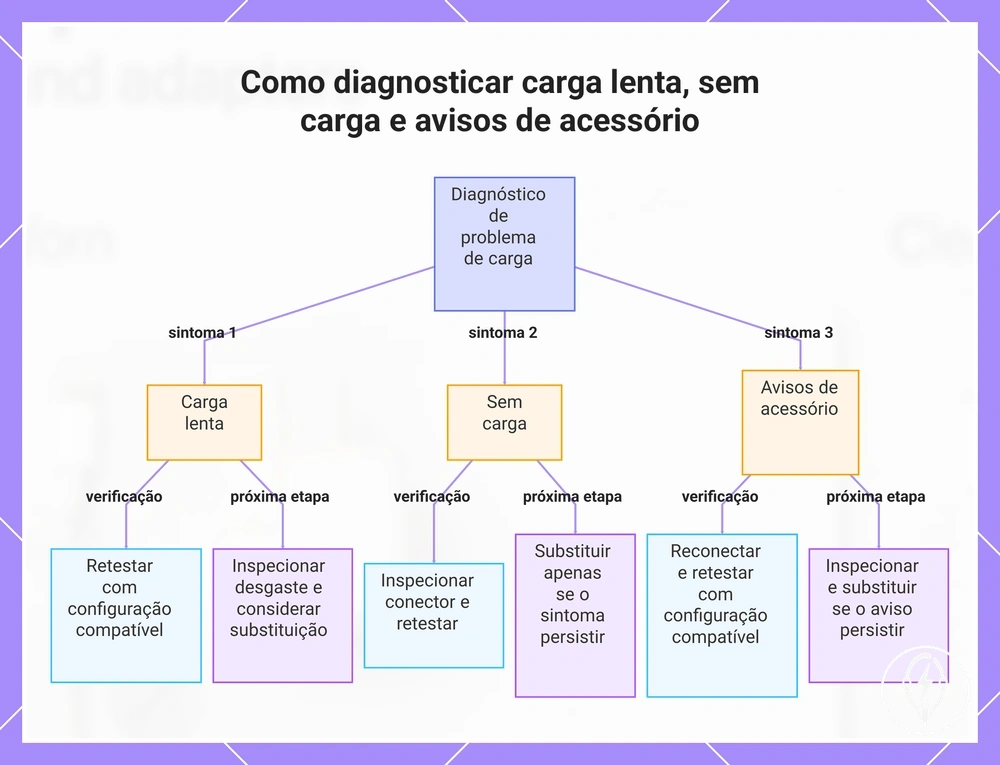 Como diagnosticar carga lenta, sem carga e avisos de acessório
