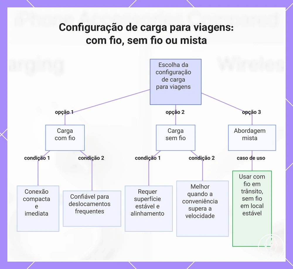 Configuração de carga para viagens: com fio, sem fio ou mista